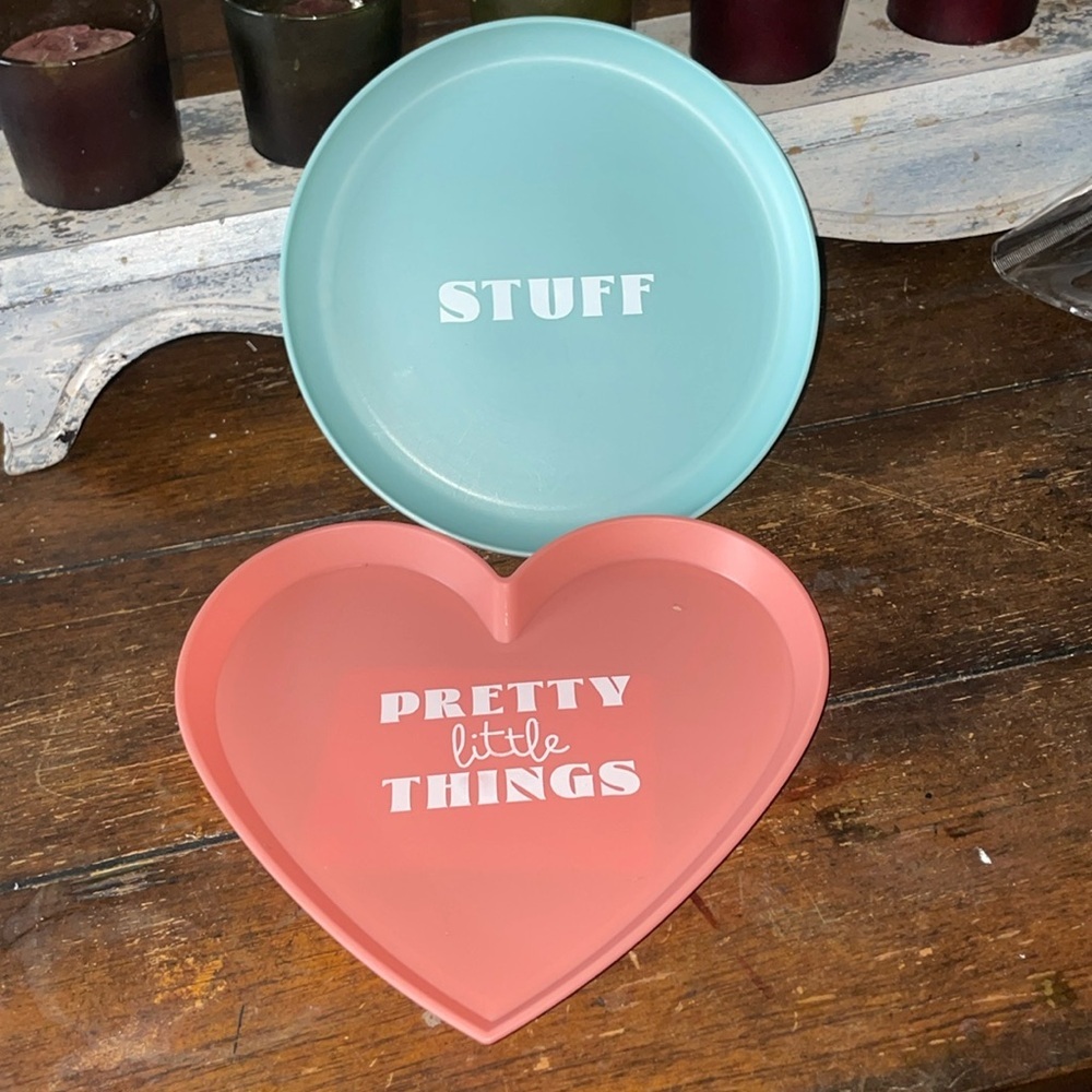 Bundle (2) trinket dishes - pink heart “pretty little things” round “stuff” NWT​
